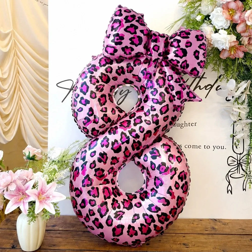Pink Leopard Foil Number Balloons 0-9 | 40 Inch Party Décor