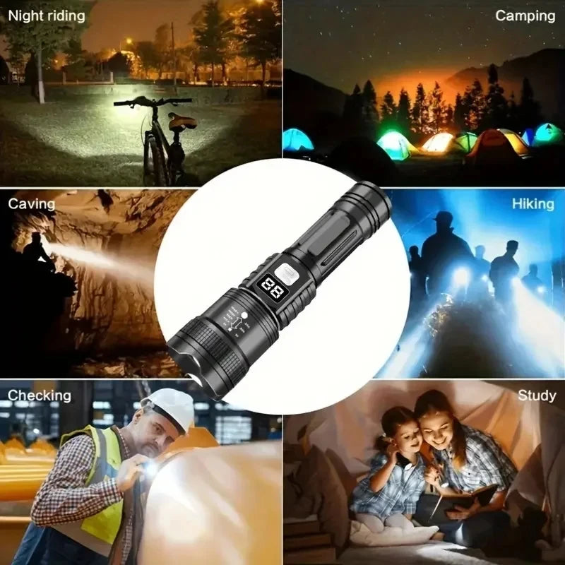 Tactical LED Flashlight USB Rechargeable Zoom Torch – 3 Modes