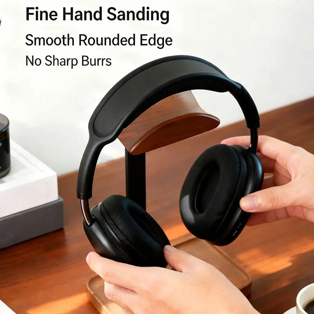 Walnut Wood & Aluminum Headphone Stand with Storage Tray