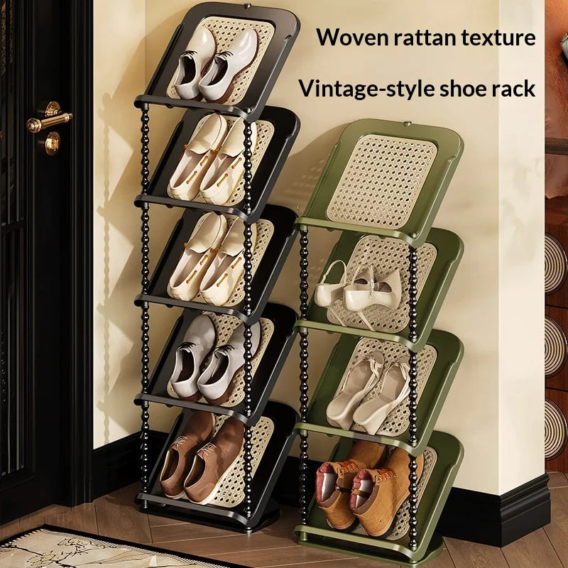 Vintage Rattan Woven Shoe Rack – Multi-Tier Entryway Organizer