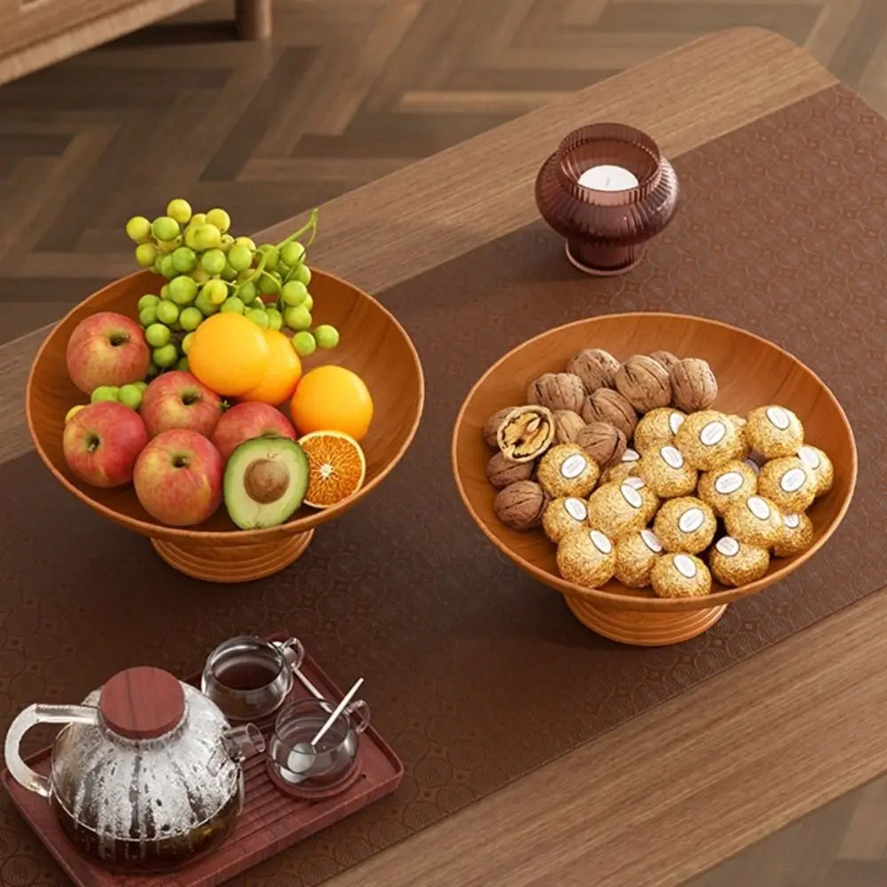 Nordic Wood Grain Fruit & Snack Tray – Detachable Pedestal Dish