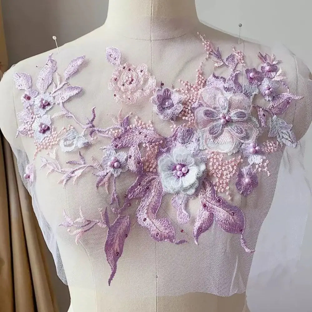 3D Sequined Floral Embroidery Patch – DIY Appliqué 33×26cm