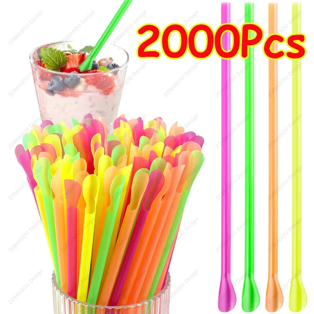 Color Spoon Straws for Milkshakes & Smoothies | 50–2000 Pack