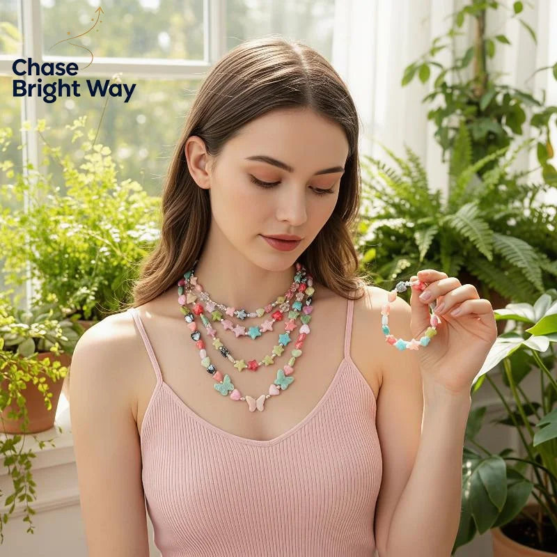 Y2K Heart Beaded Choker Necklace – Colorful Adjustable