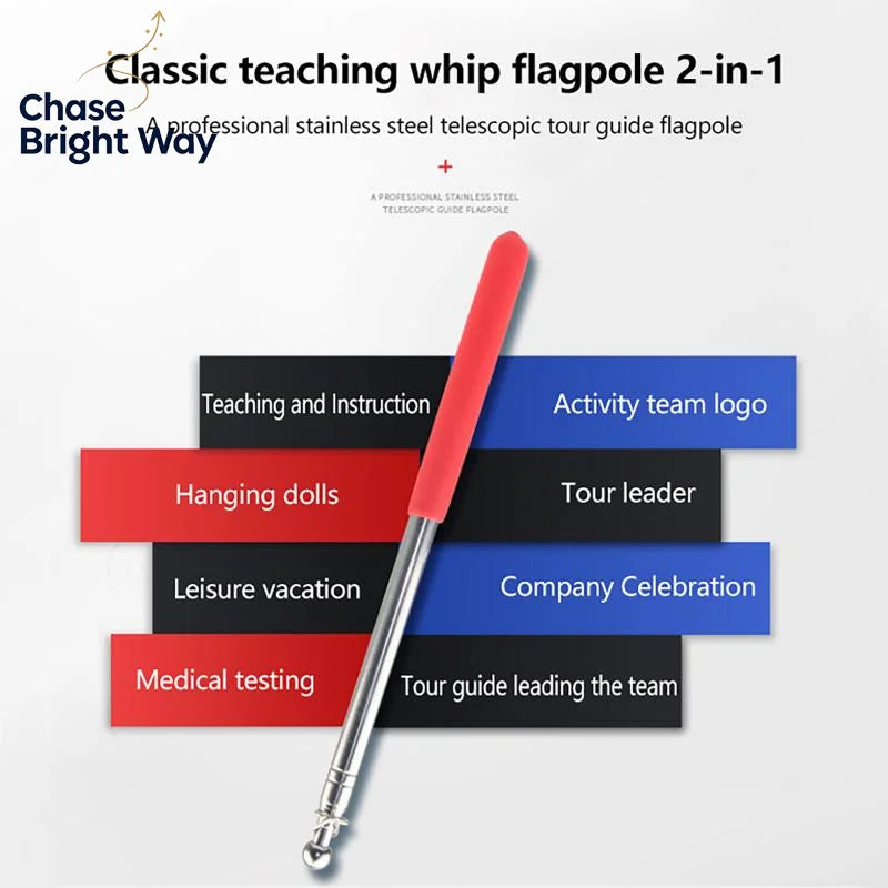 Telescopic Steel Teaching Pointer & Flag Wand 1.2M
