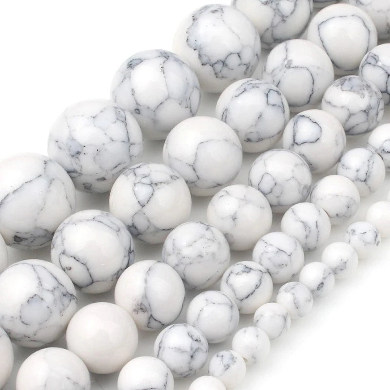 White Howlite Round Beads 4–12mm | 15" Strand Jewelry Making