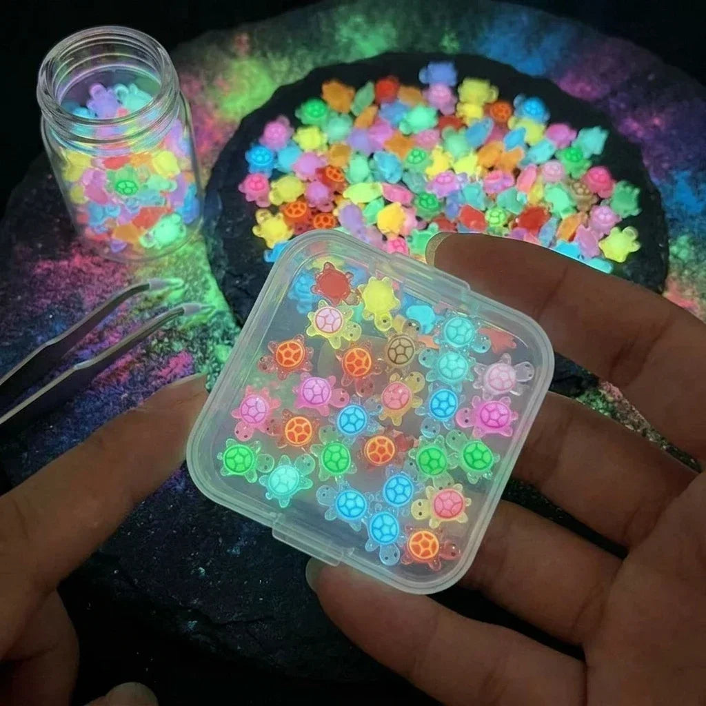 100pcs Glow-in-the-Dark Turtle Resin Nail Art Charms | DIY