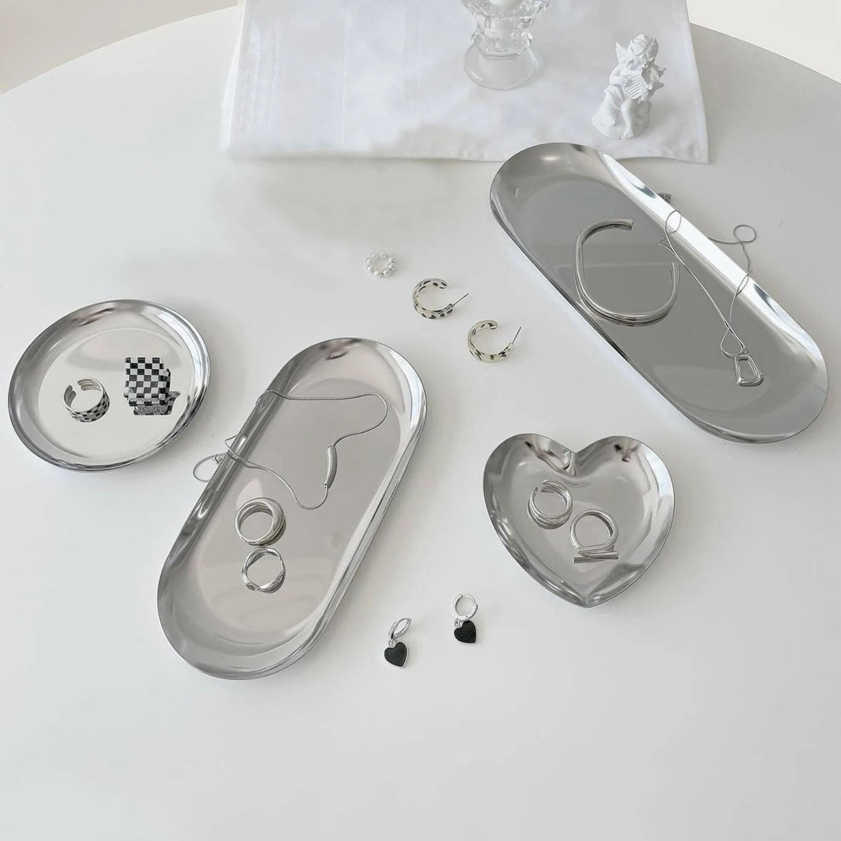 Silver Stainless Steel Cosmetic & Jewelry Storage Tray