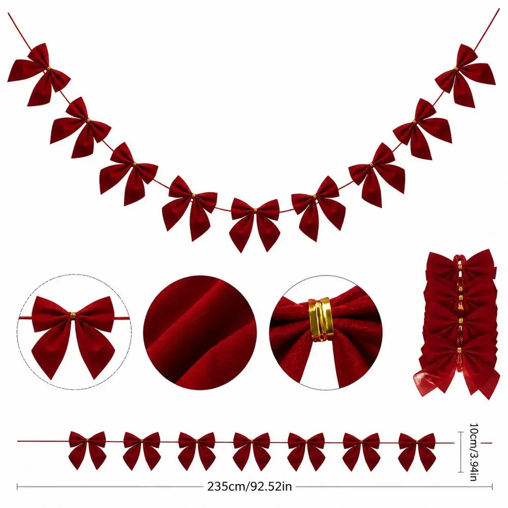Flocked Velvet Bow Christmas Garland | Burgundy Holiday Decor