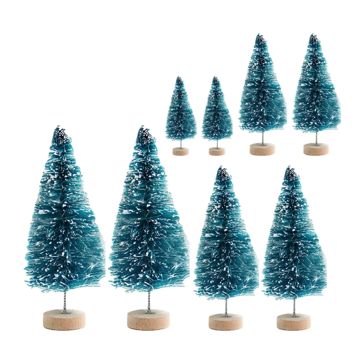 Miniature Pine Tree Set – 8 Bottle Brush Trees with Wooden Bases