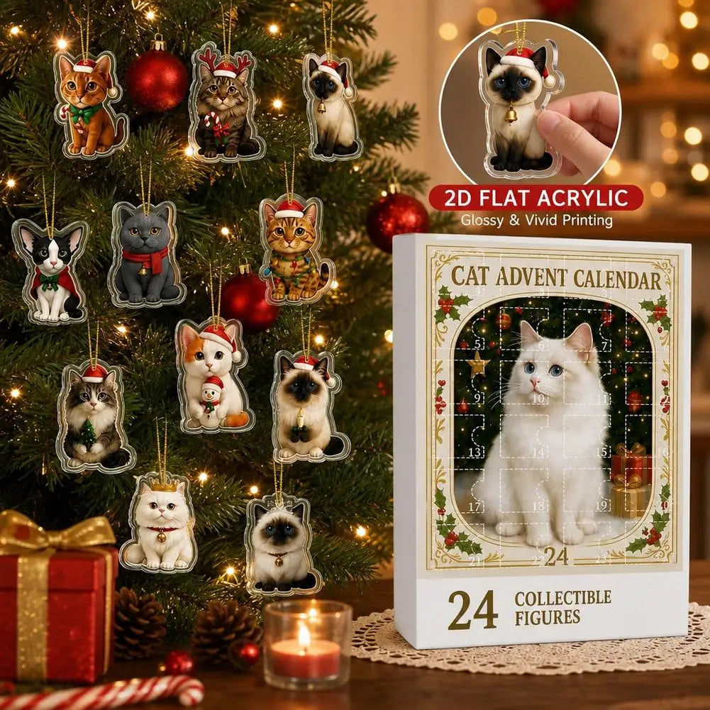 24-Pc Acrylic Cat Advent Calendar – Christmas Ornaments Set