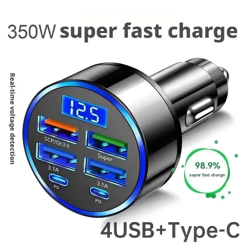 6-Port USB Car Charger 120W PD QC3.0 Fast Charging Adapter