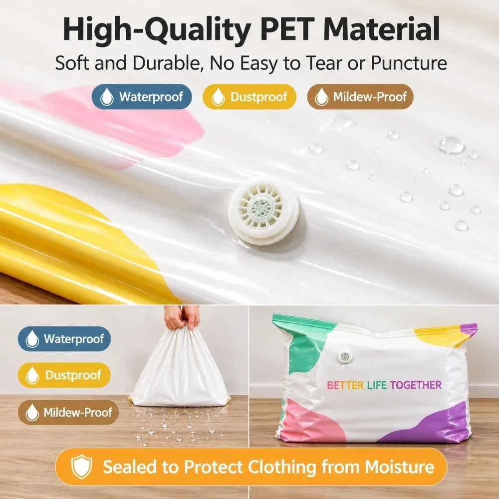 No-Pump Vacuum Storage Bags – Large Space Saver for Bedding