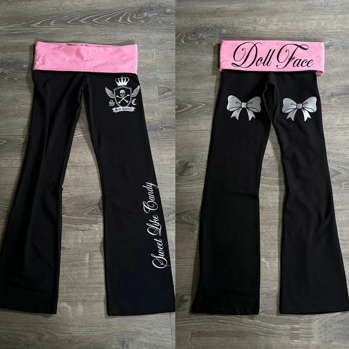 Women's Wide Leg Y2K Flare Pants – Gothic Punk Letter Print