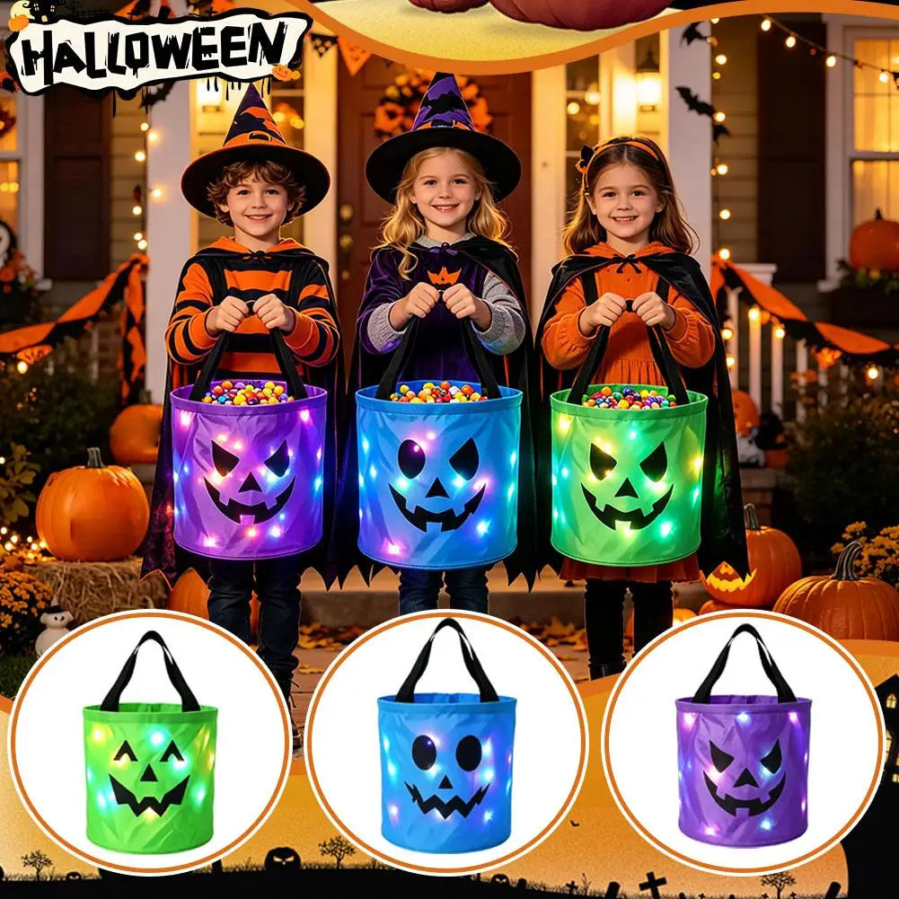 LED Light-Up Halloween Pumpkin Candy Bucket for Kids