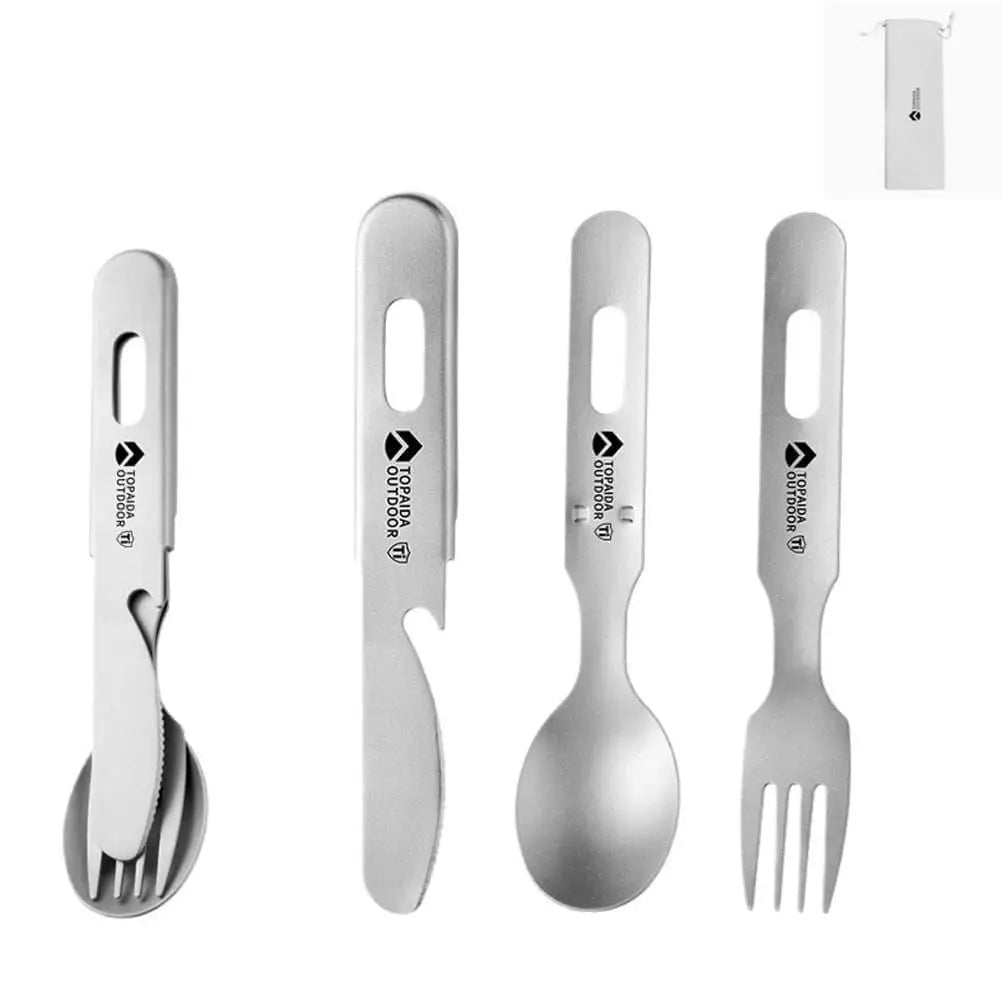 Titanium Camping Cutlery Set – Ultralight Fork Spoon Knife & Opener