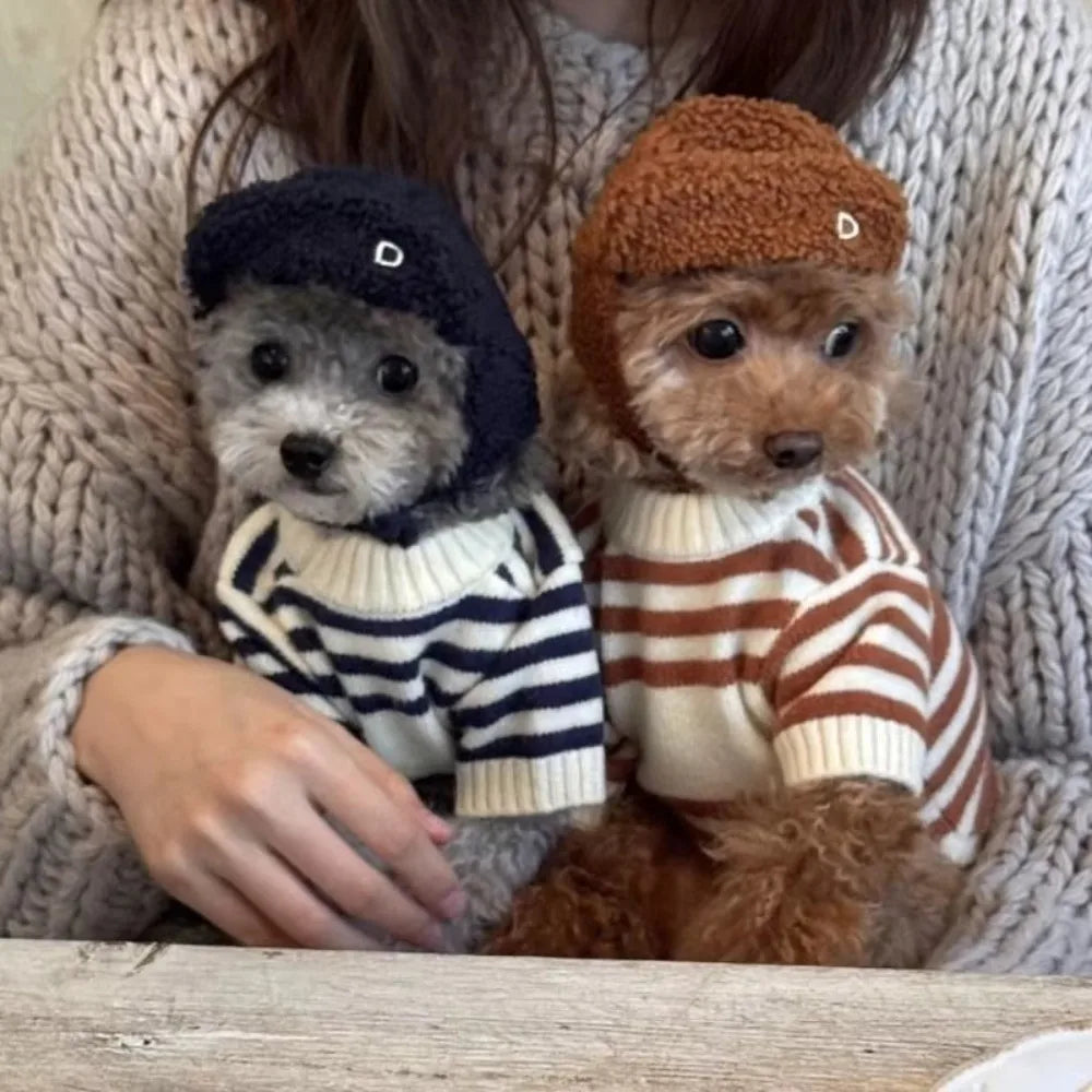 Striped Knitted Dog Sweater Pullover – Warm Cotton Pet Coat