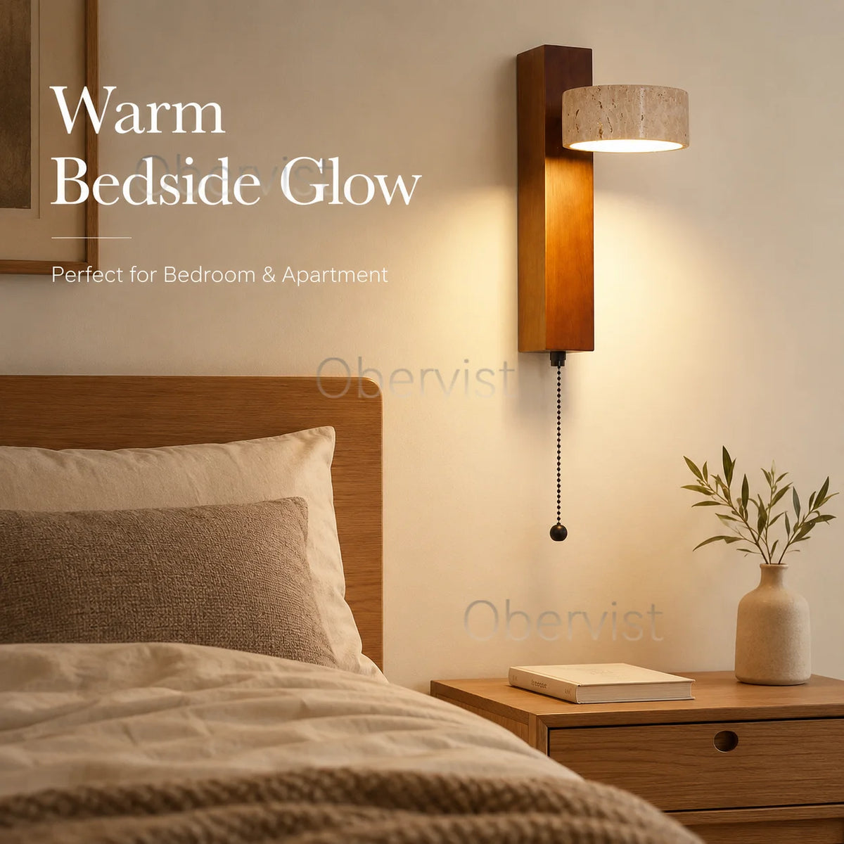 Wabi Sabi Travertine Wood Wall Sconce – Rotatable LED Light