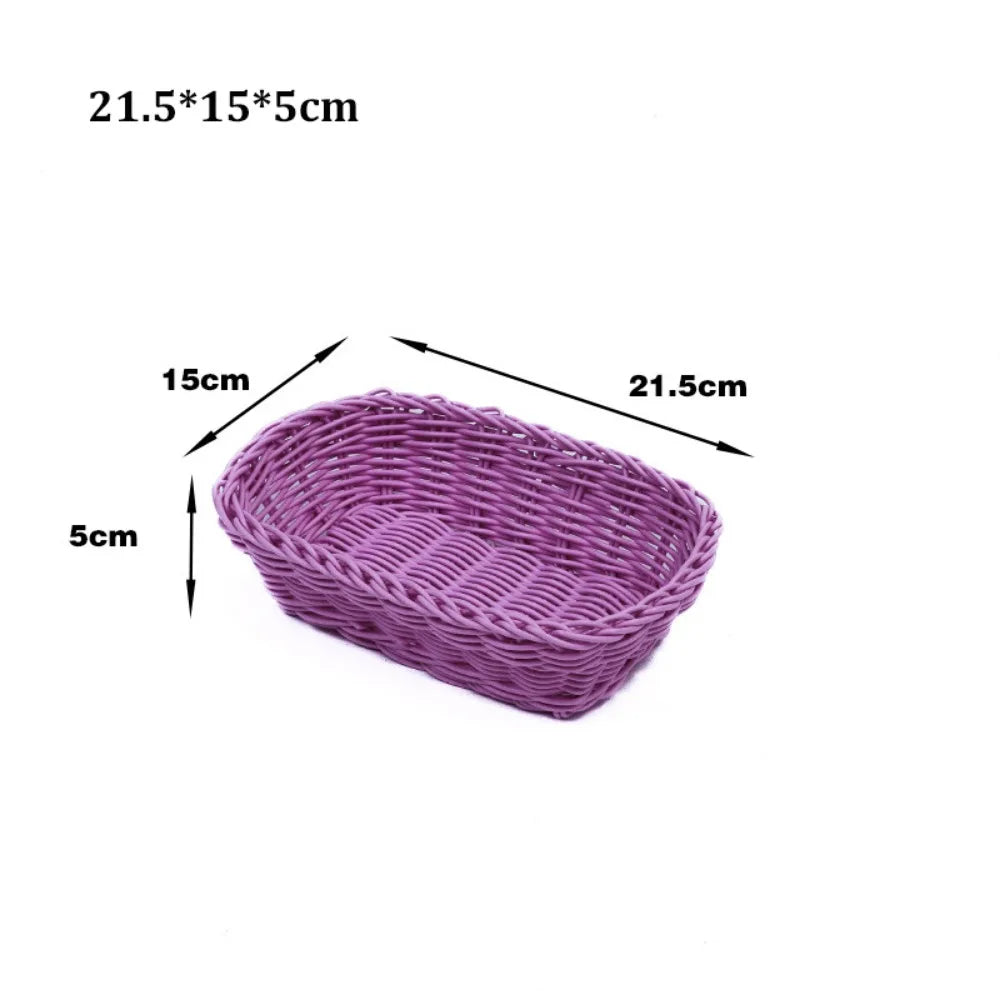 Woven Rattan-Style Serving Basket – Bread, Fruit & Utensil Tray