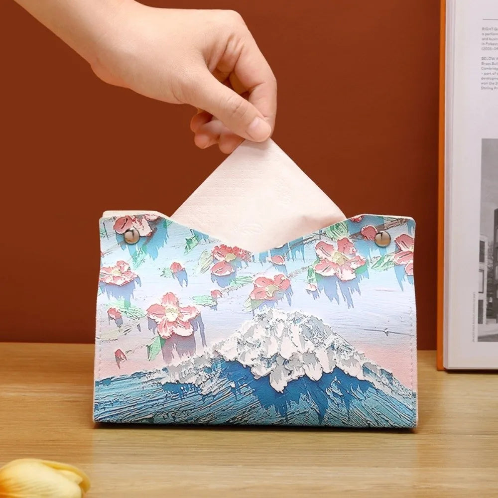 Vintage PU Leather Tissue Box Cover – Oil Painting Decor