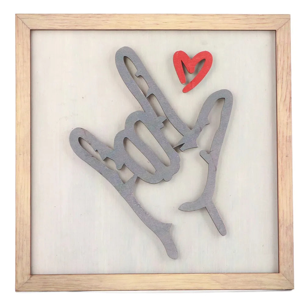 Rustic "I Love You" Sign Language Wooden Wall Frame – 25cm