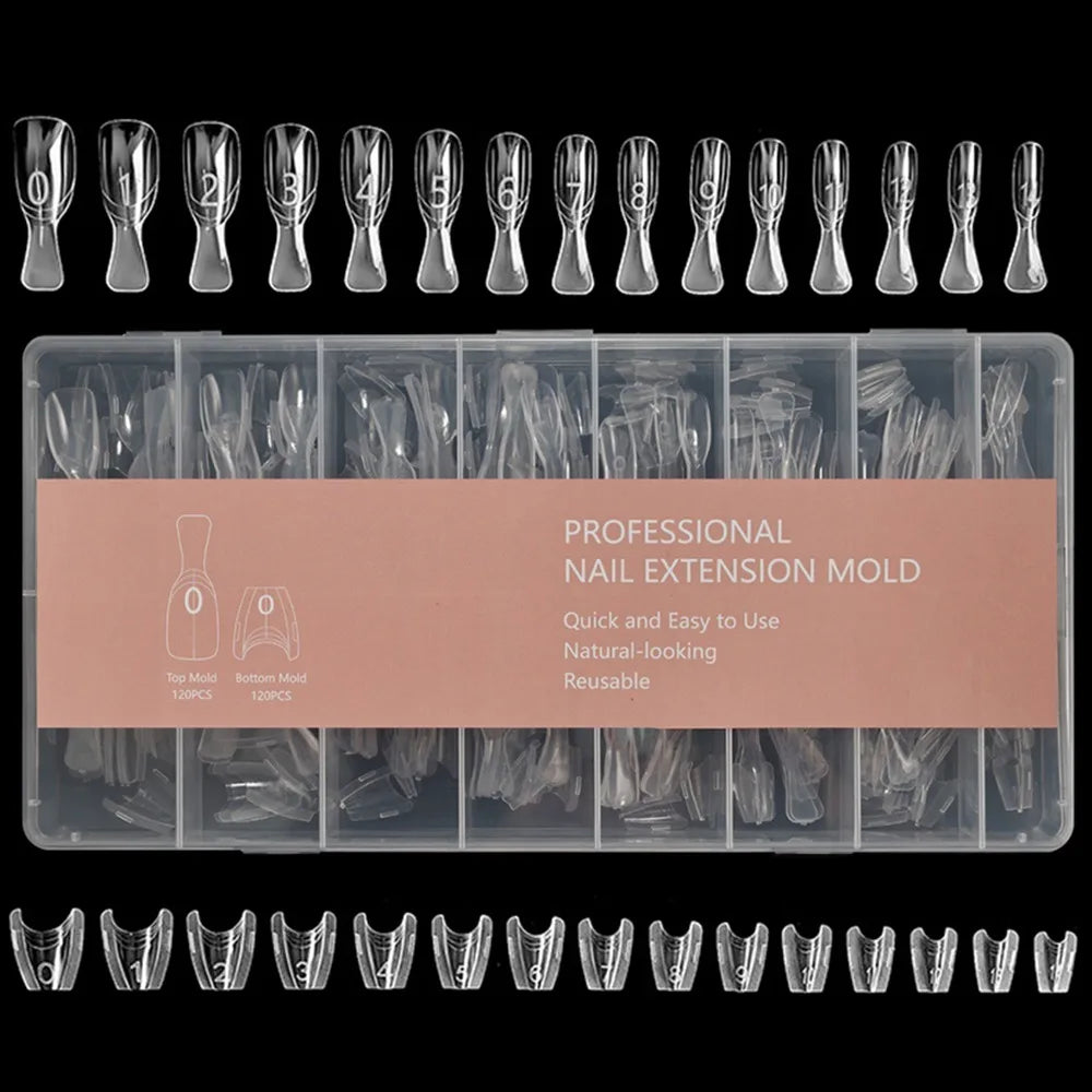 240pcs Oval Sandwich Nail Dual Forms – Clear Gel Extension Molds