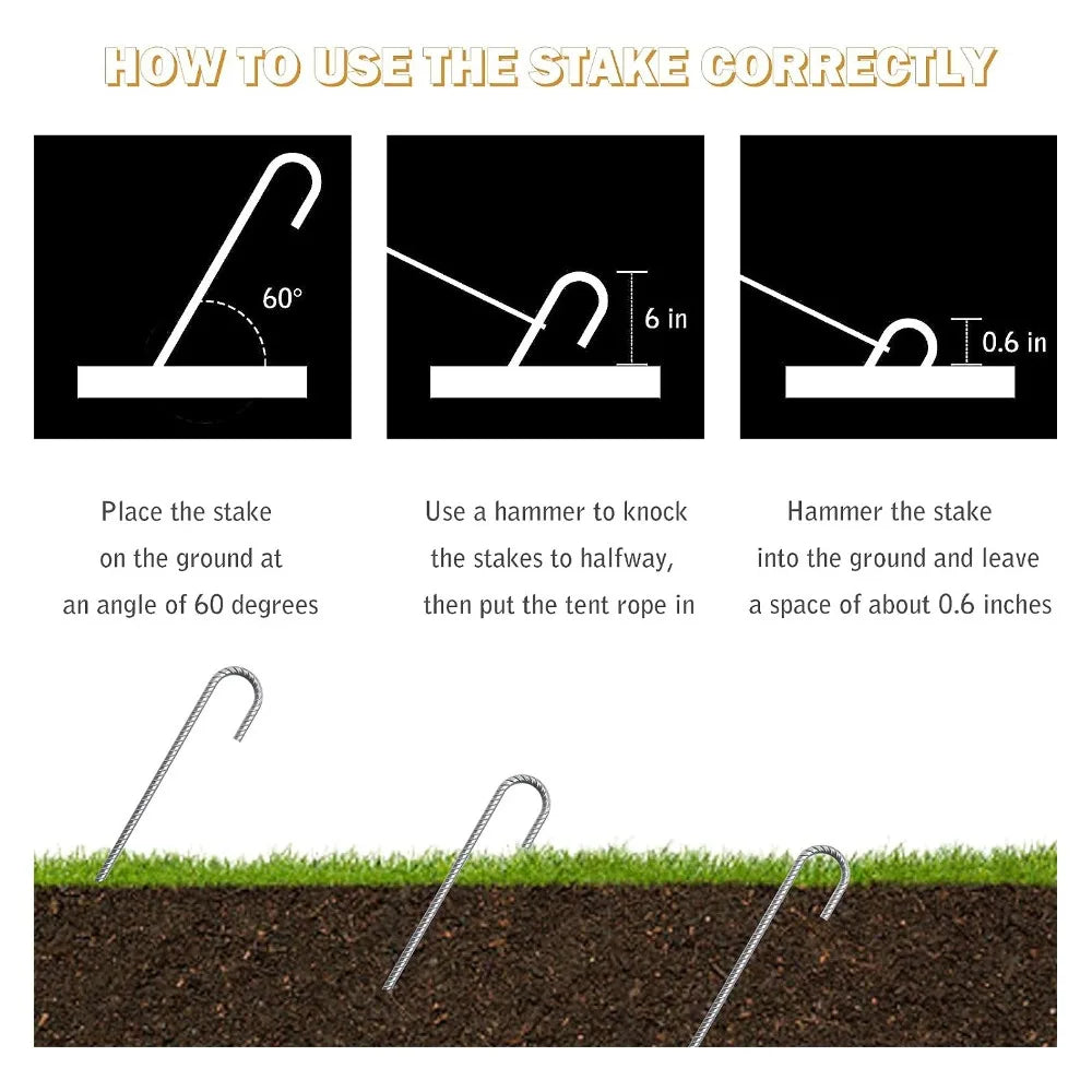 6-Pack J Hook Rebar Ground Stakes – Heavy Duty Anti-Rust Steel