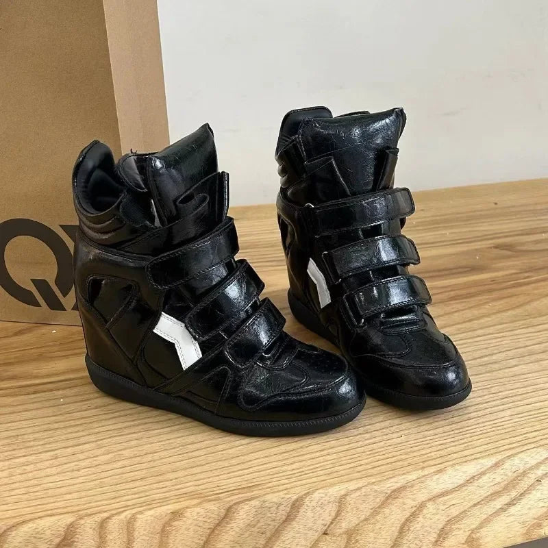 LEDP Women's Ankle Boots – 8CM Hidden Wedge Heel Split Leather