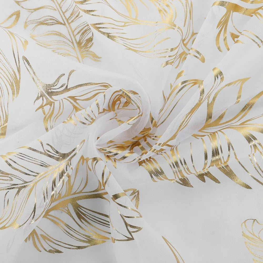 Gold Foil Floral Sheer Curtains – Metallic Voile Drapes 52×63"