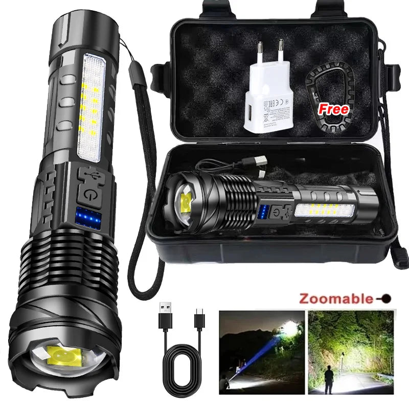 Type-C Rechargeable LED Flashlight – Zoomable 7-Mode Torch