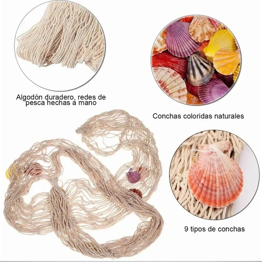 Nautical Decorative Fishing Net with Shells – 1x2m Beige