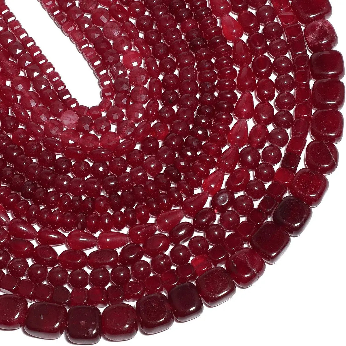Red Chalcedony Stone Beads – Droplet, Square & Round DIY Jewelry
