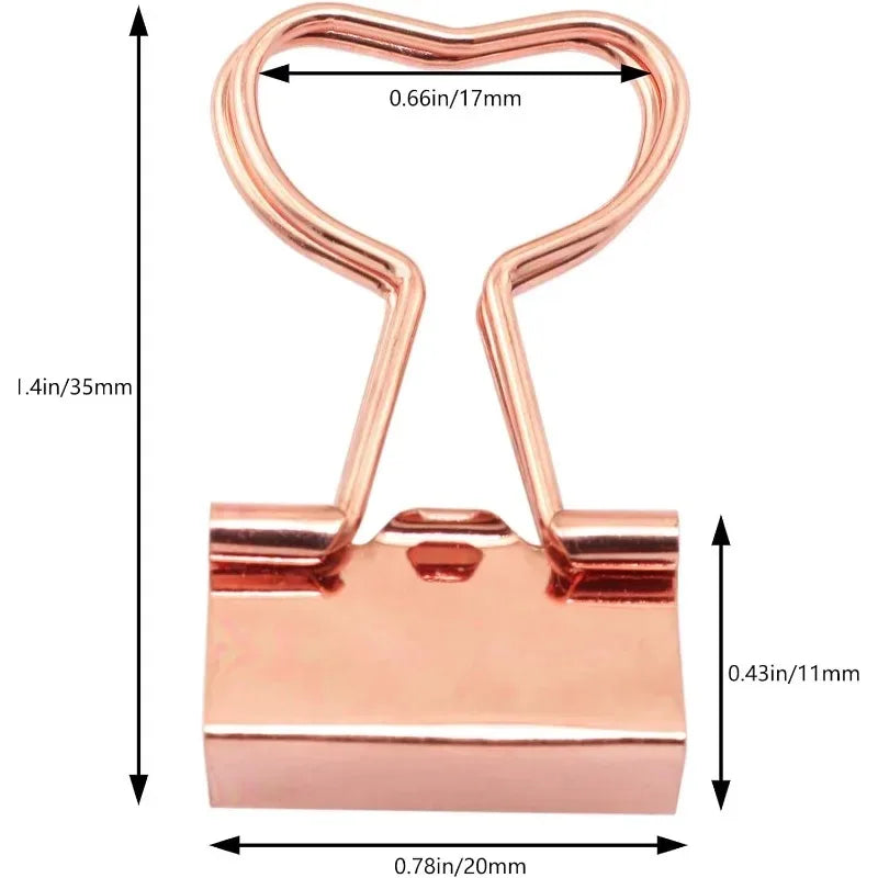 10-Pack Rose Gold Heart Binder Clips – 19mm Cute Metal Paper Clips