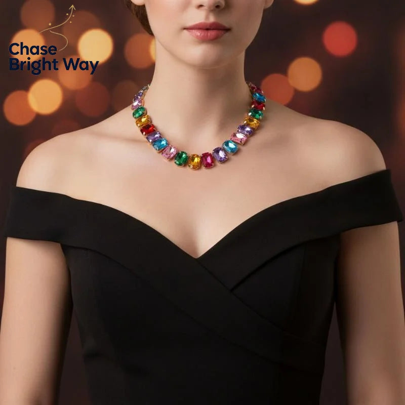 Vintage Rhinestone Crystal Choker Necklace – Colorful Heart