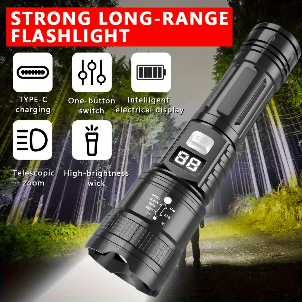 Tactical LED Flashlight USB Rechargeable Zoom Torch – 3 Modes