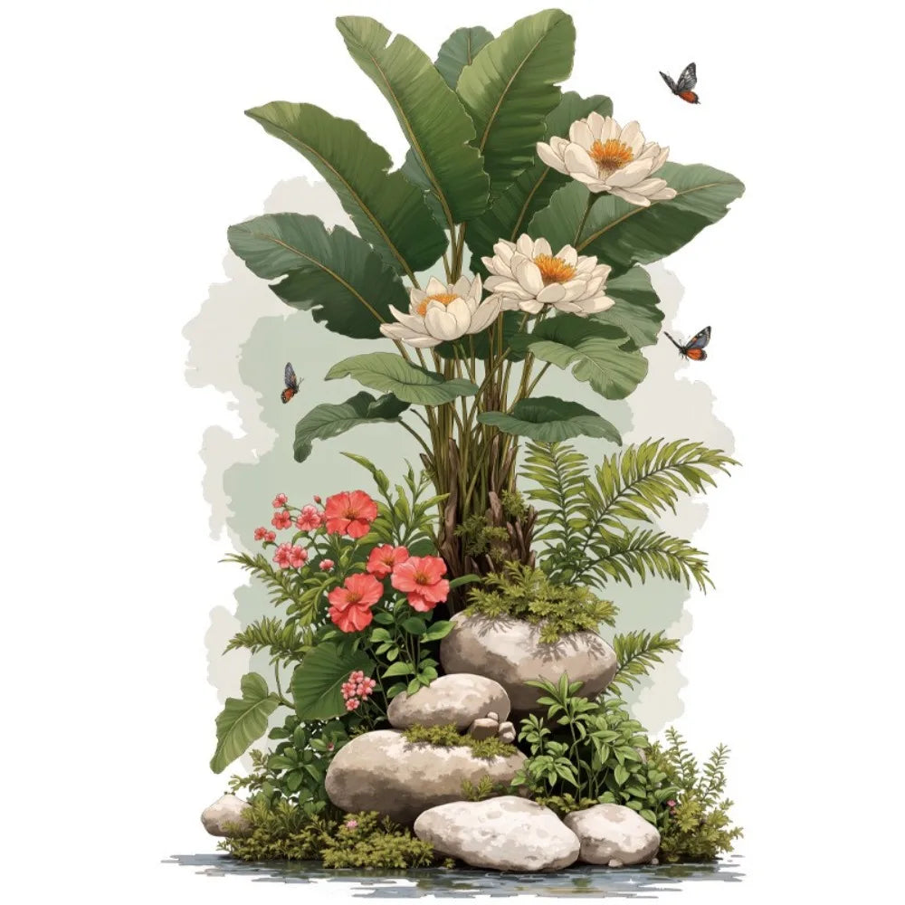 Large Removable Green Plant Wall Decal – PVC Self-Adhesive Mural