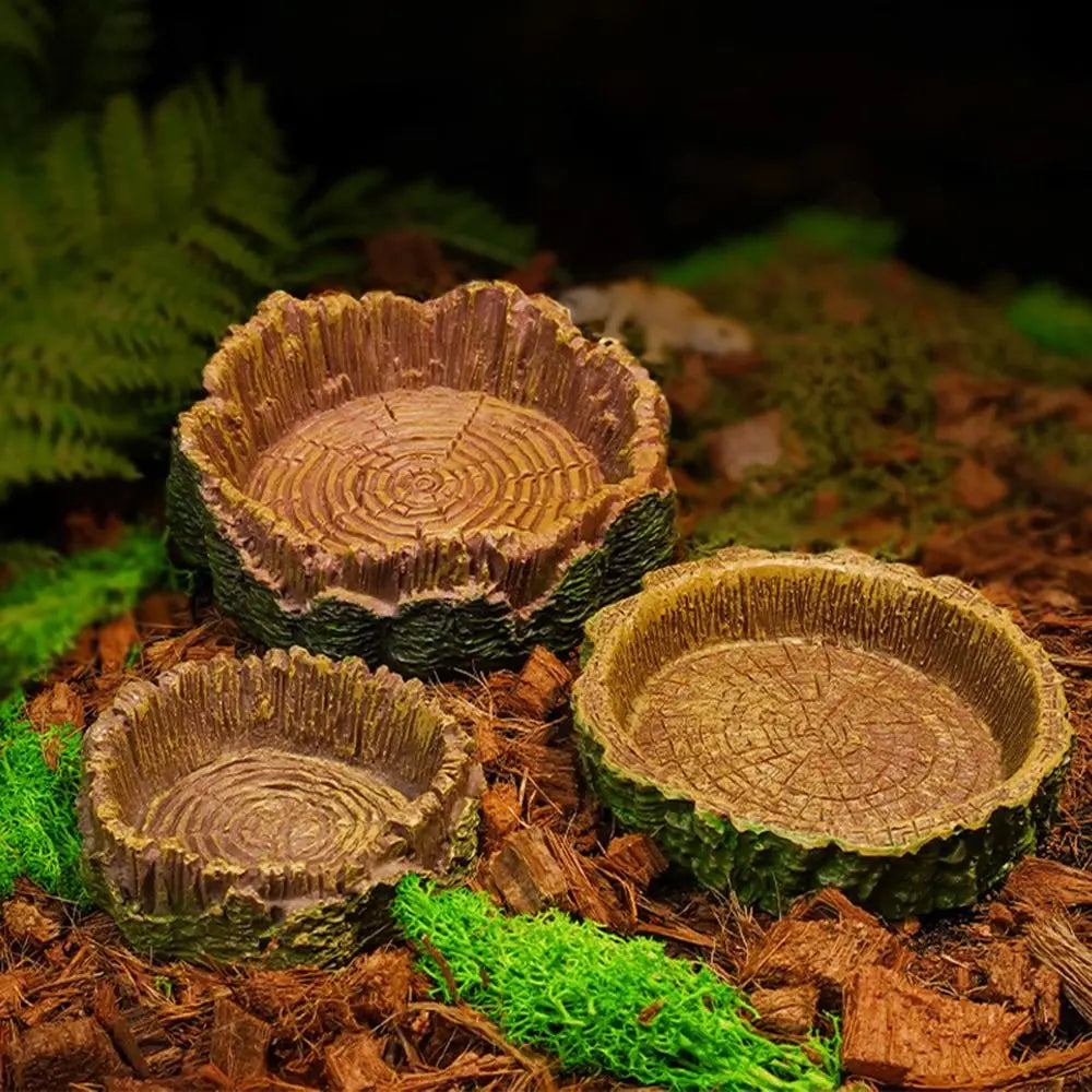 Reptile Feeding Bowl – Tree Stump Faux Stone Terrarium Basin
