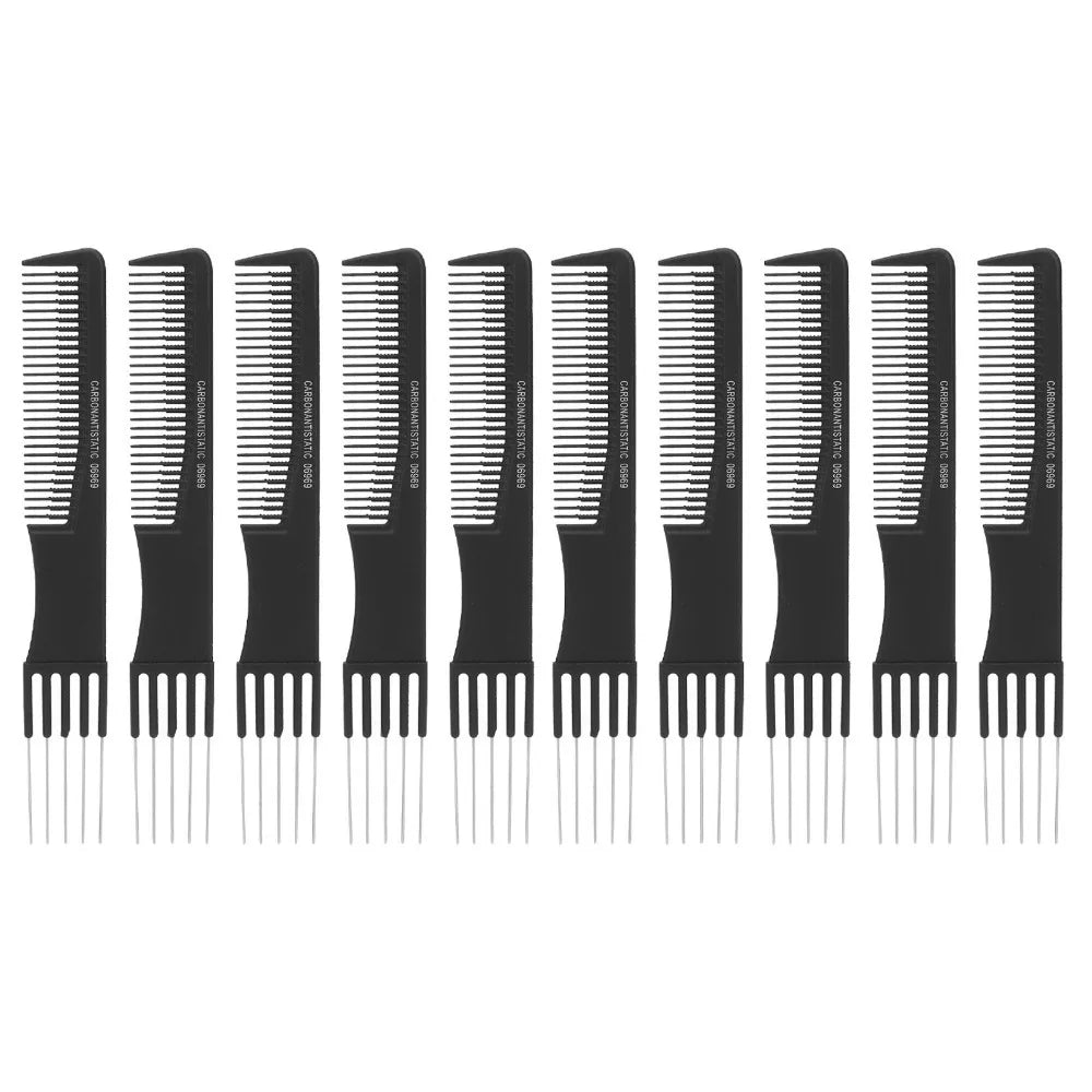 10-Pack Carbon Lift Teasing Combs – Fine Teeth Salon Back Comb