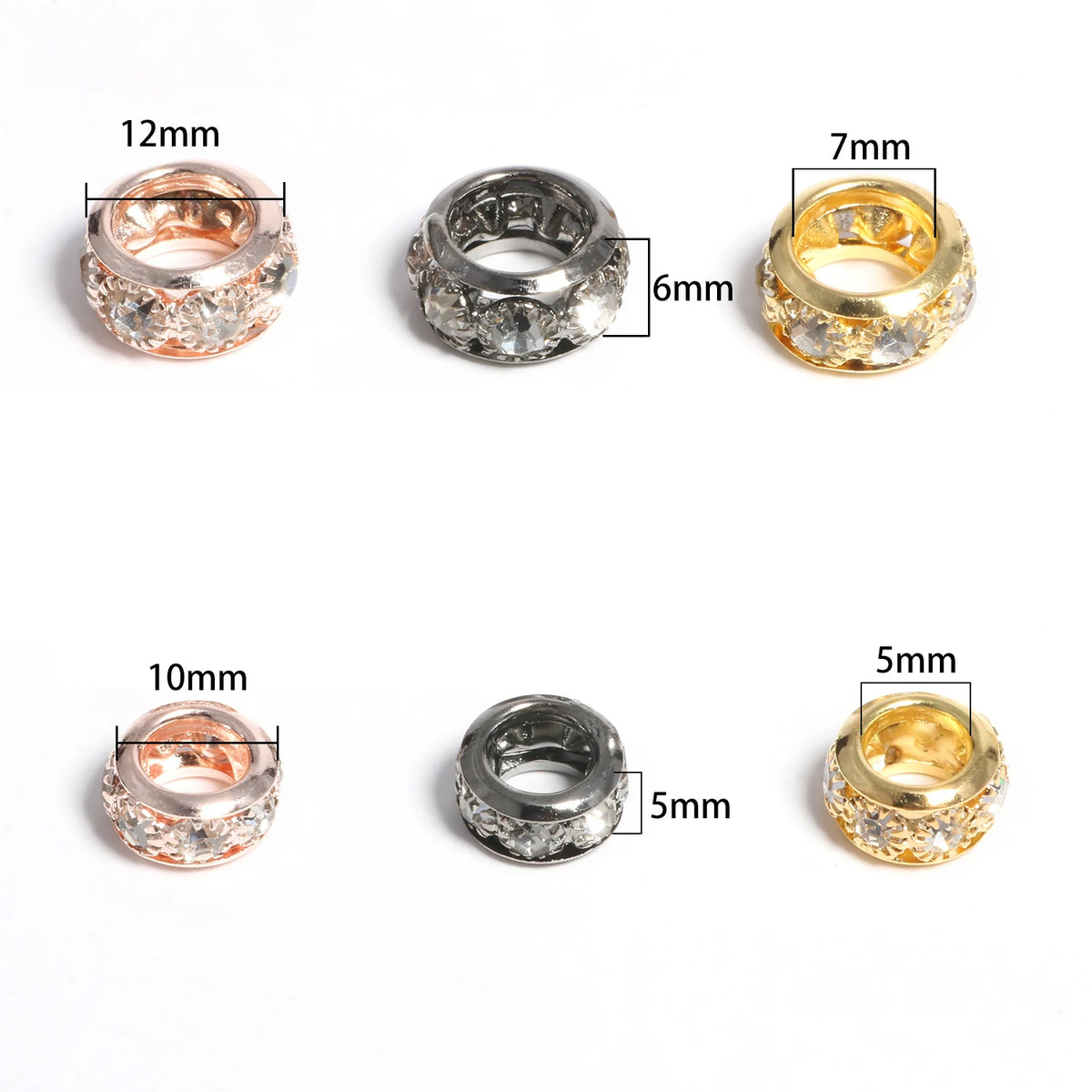Rhinestone Copper Spacer Beads – Big Hole Rondelle DIY Jewelry