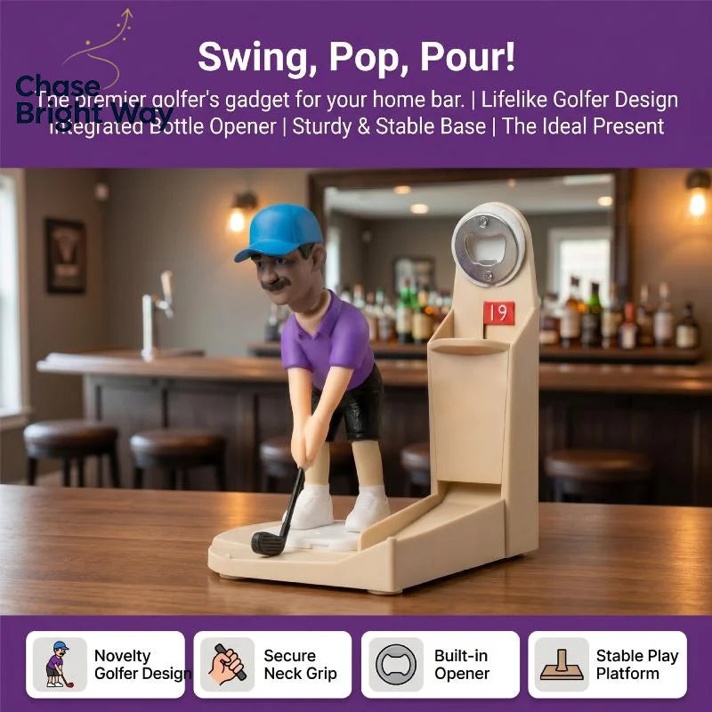 Golfer Shaped Bottle Opener with Cap Collector | Bar Decor