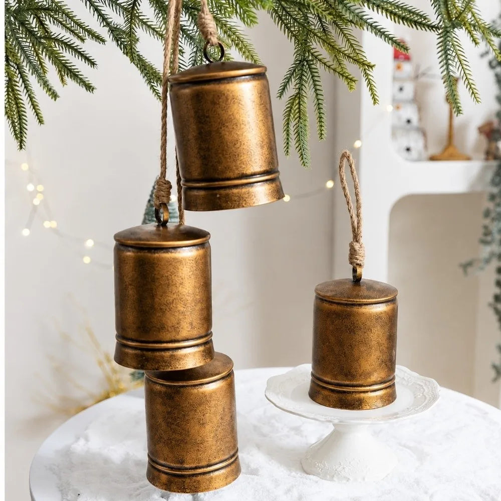 Vintage Iron Christmas Bell Ornament | Rustic Jute Rope Cluster
