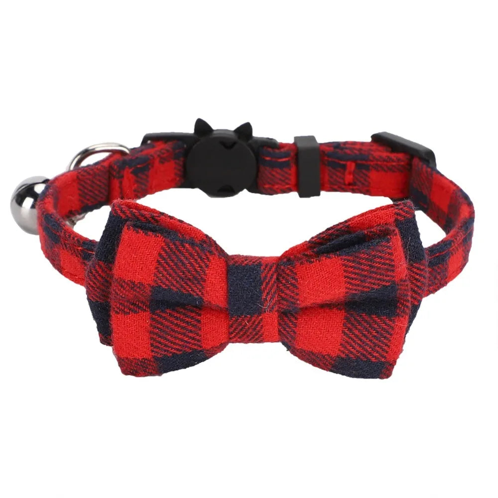 Plaid Cat Collar – Adjustable Breakaway Bowknot with Bell