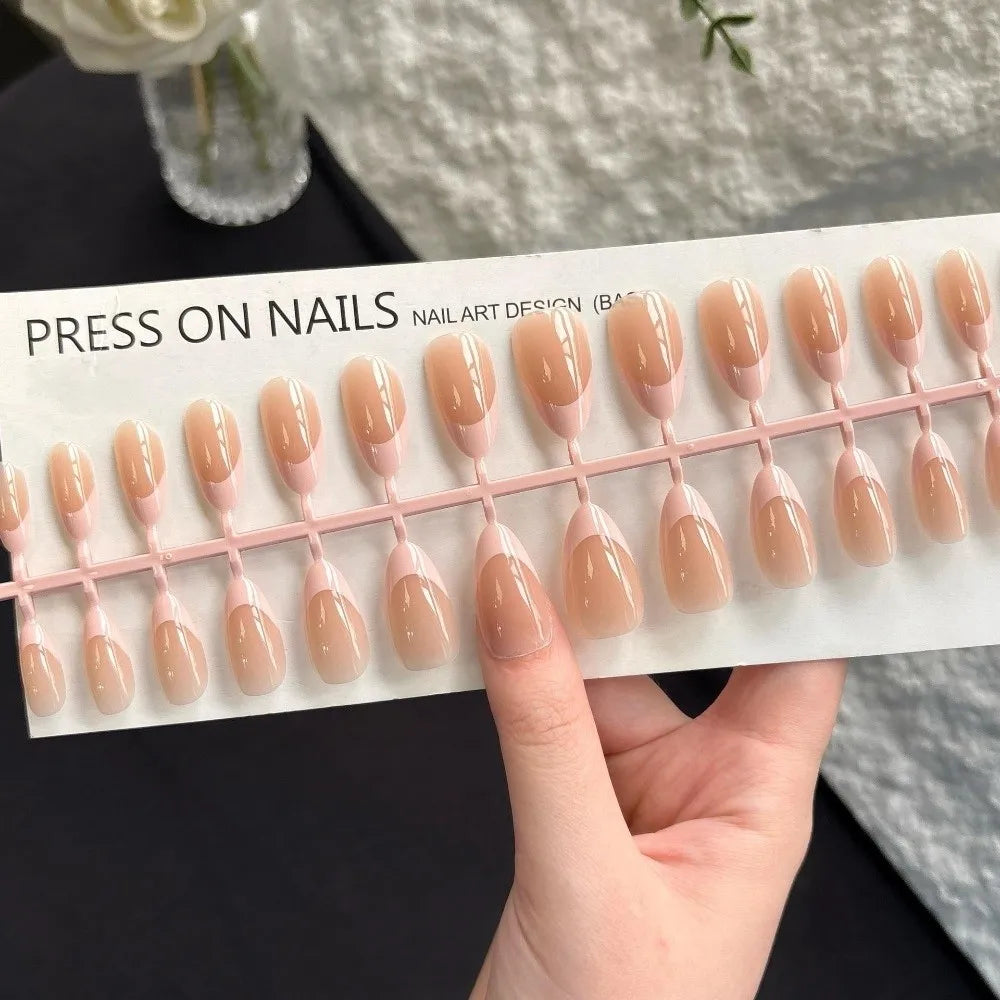 30-Piece Almond Press On Nails – Matte Nude & Glossy Finish