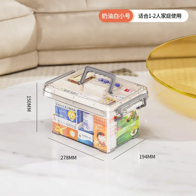 Double Layer Transparent Pill Medicine Storage Box with Handle
