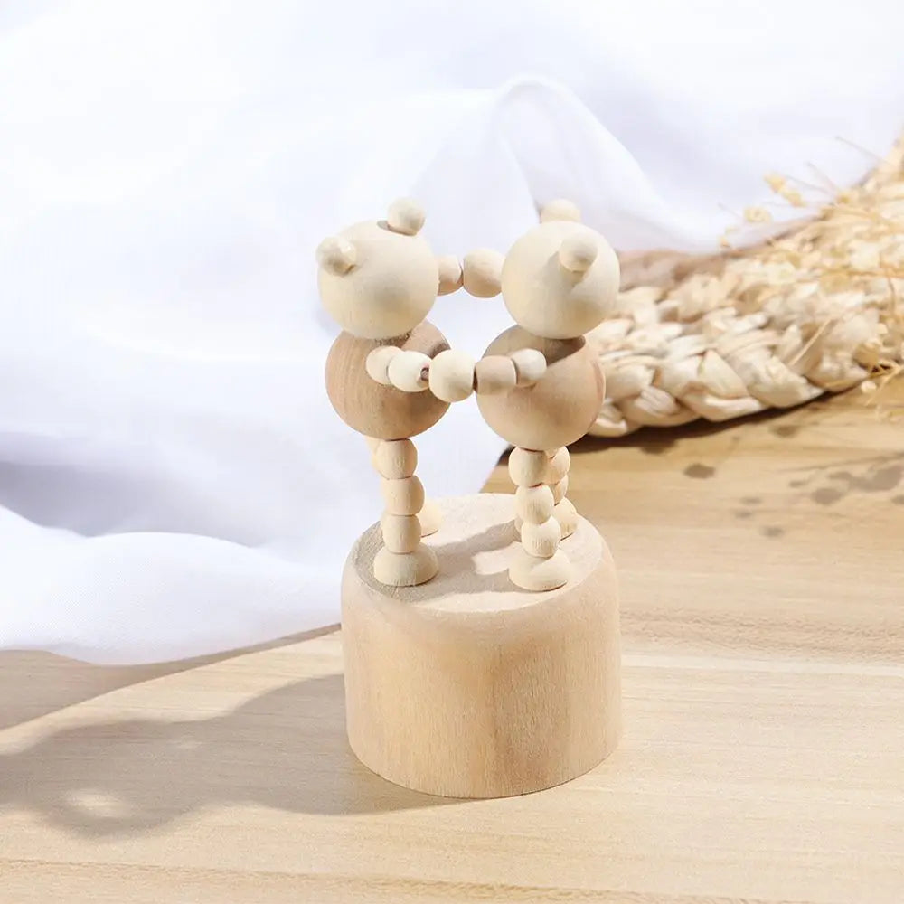 Wooden Animal Puppet Figurine – Mini Desktop Decor Ornament