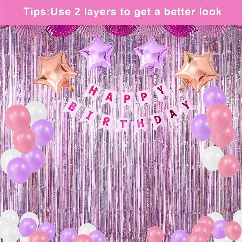 Pink Gold Foil Fringe Curtain – Party Photo Booth Backdrop