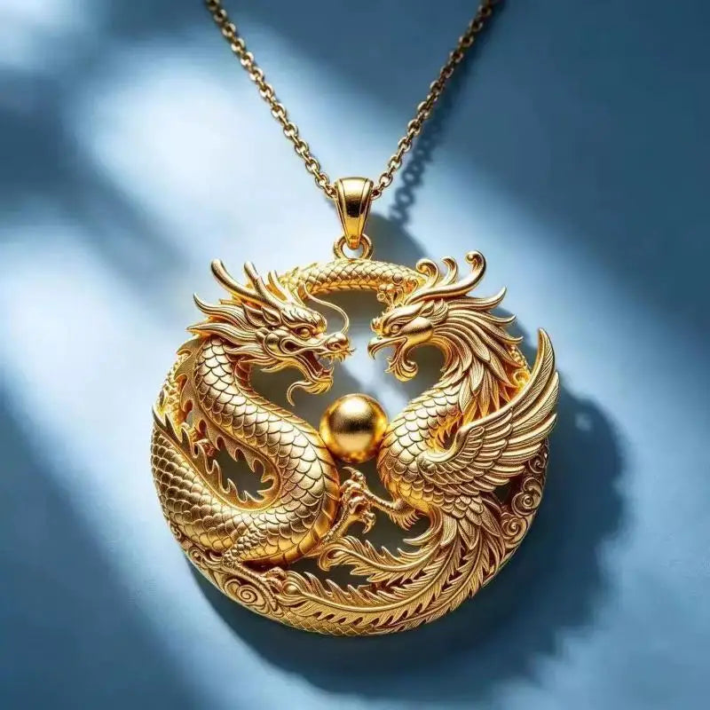Blue Jade Gourd Dragon Pendant Necklace | Oriental Lucky Charm