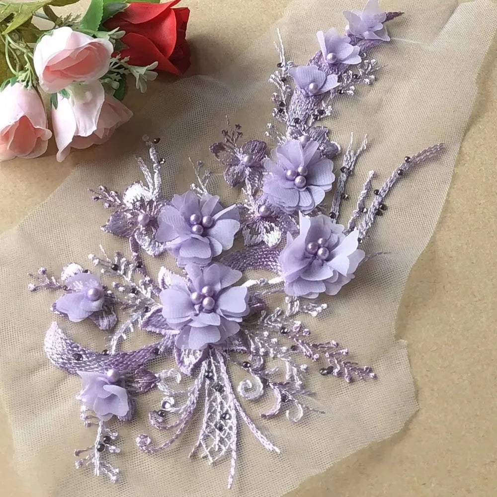 3D Sequined Floral Embroidery Patch – DIY Flower Appliqué