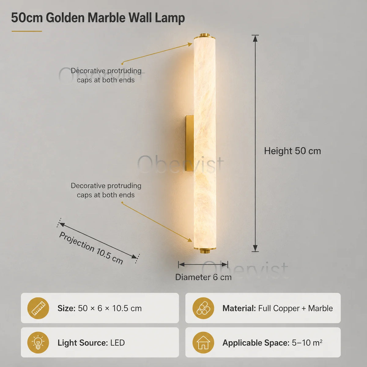 Snowflake Marble LED Wall Sconce | Copper Accent Light