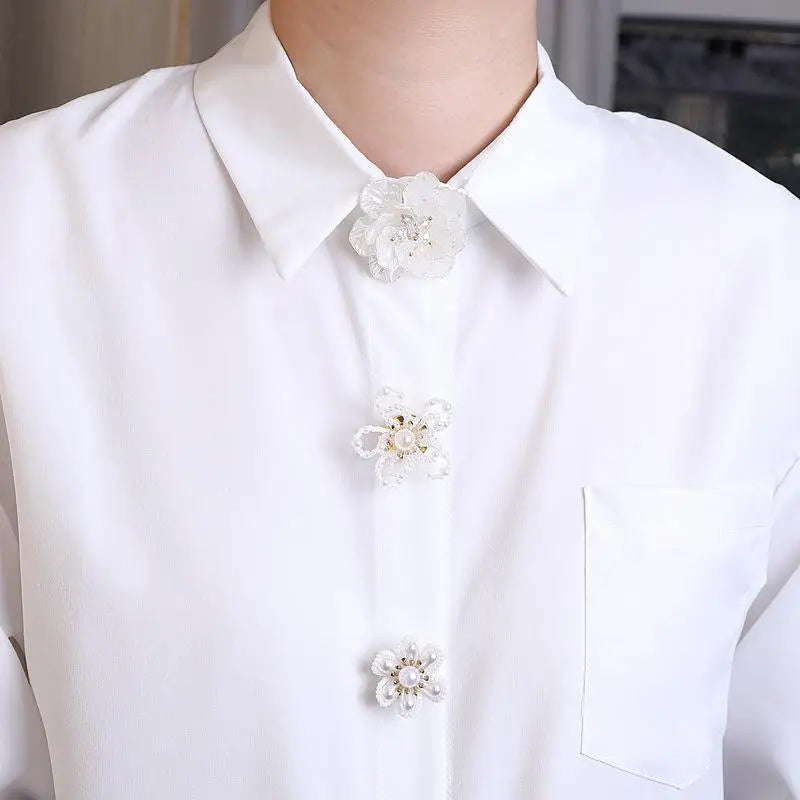 Pearl Flower Button Covers – Alloy Rhinestone DIY Shirt Decor